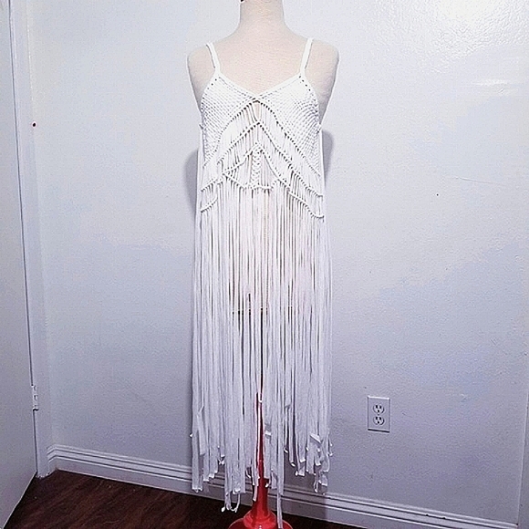 Jujumbe Tops - White Braided Fringe TOP, NWT, bohemian, boho, festival, swim cover up, crochet